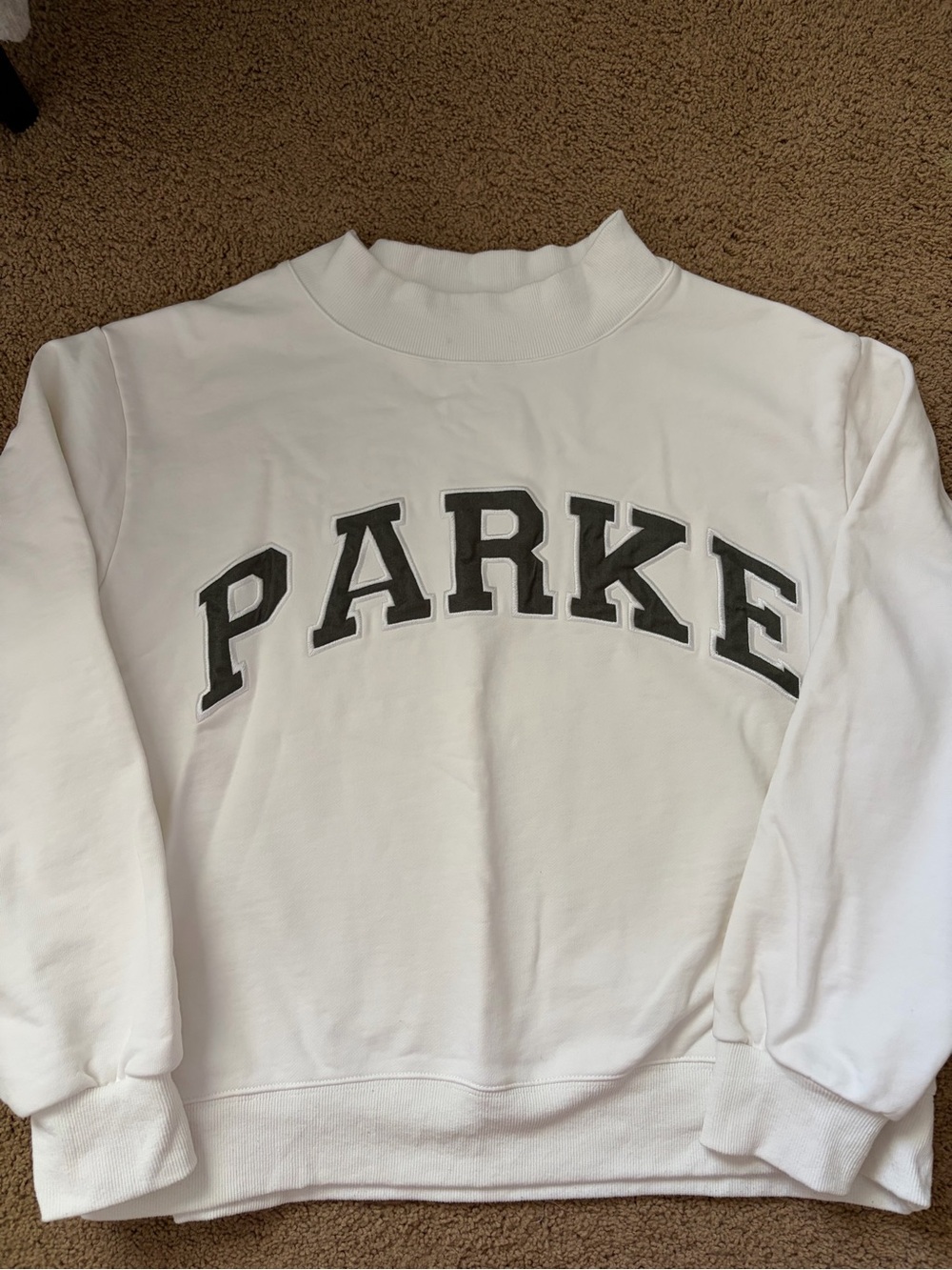 Parke White Crewneck Sweatshirt with Gray Lettering